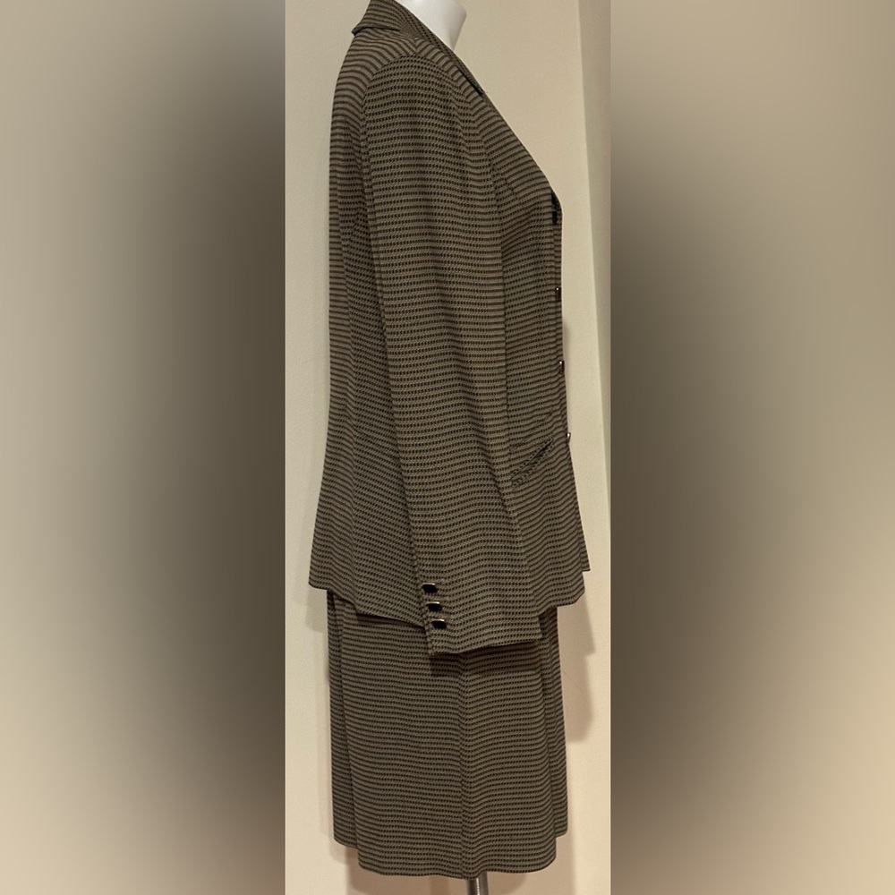 JULIANA COLLEZIONE Vintage Navy Blue & Beige Houndstooth Blazer Skirt Set Sz 10 - Picture 6 of 16